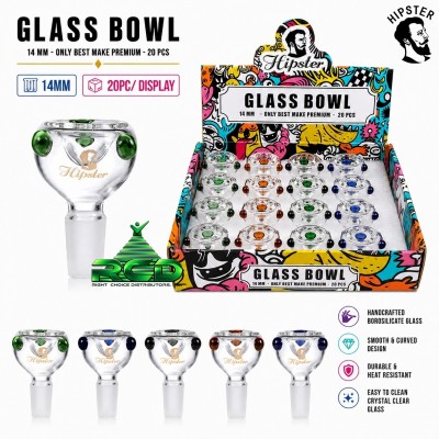 HIPSTER CONE DOT COLORED 14MM GLASS BOWL 20CT/ DISPLAY BMDSET04